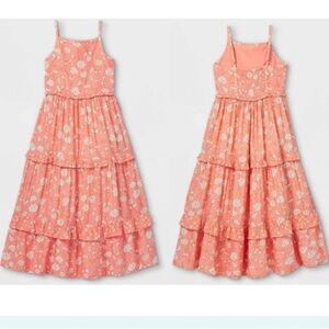 (XL/ 14/16)- Cat & Jack Girls Tiered Maxi Woven Sleeveless Dress- Coral‎